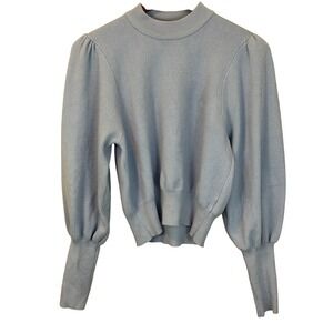 Industry Light Blue Mock Neck Puff Shoulder Cropped Sweater Size Large